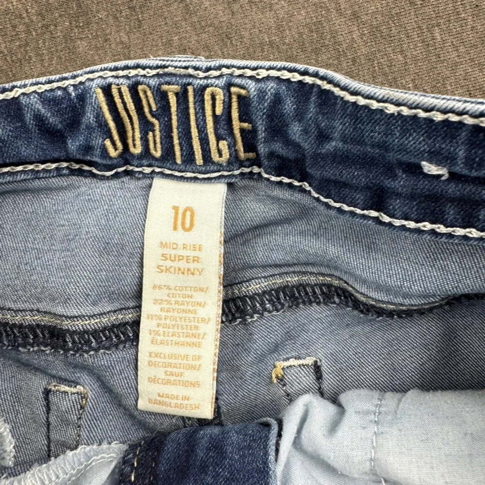 Justice Girls Super Skinny‎ Jeans Mid Rise Medium Wash Distressed Denim Size 10